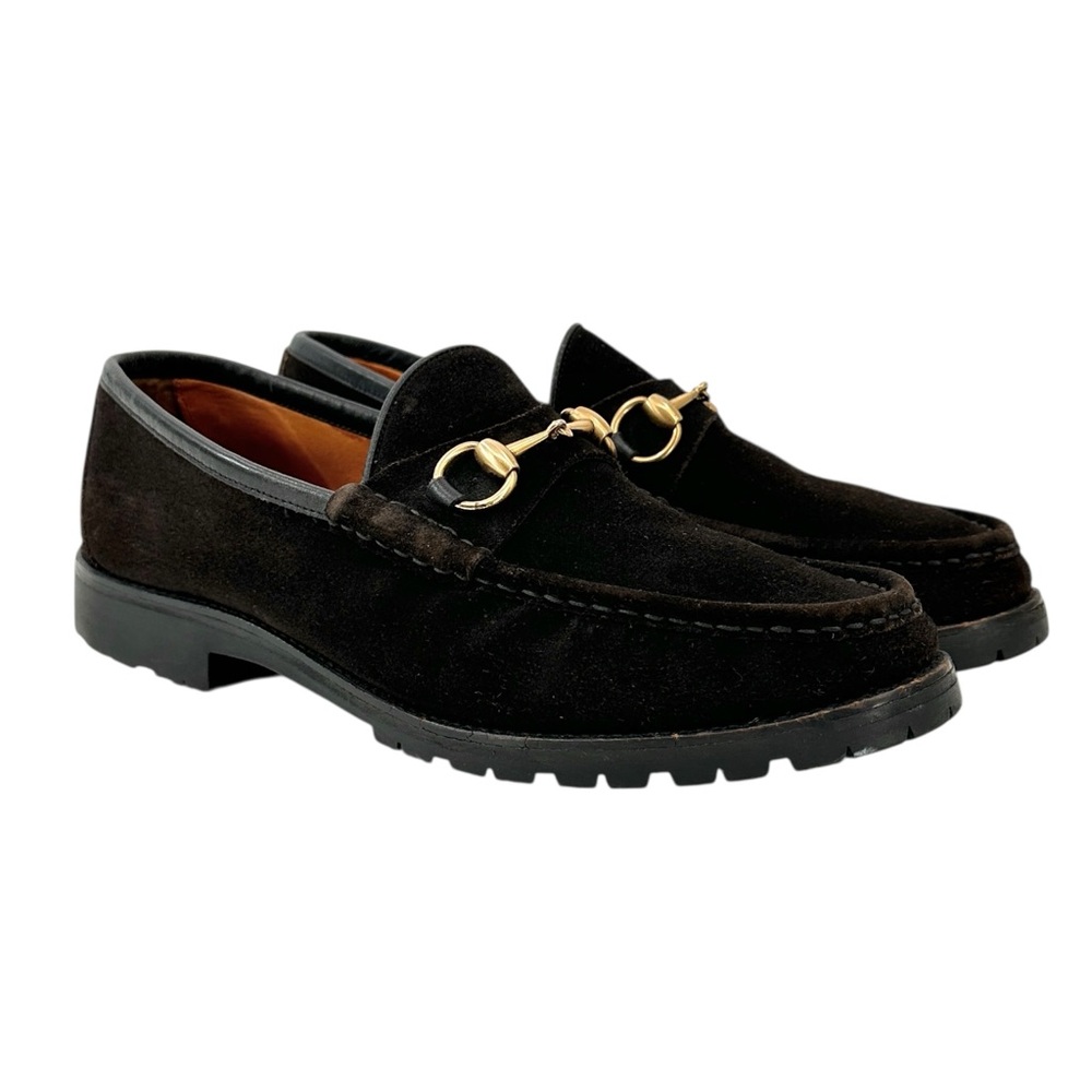 GUCCI Dark Brown Genuine Suede Leather Classic Horsebit Loafers sz 10.5D